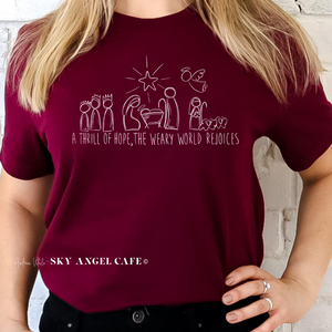 A Thrill of Hope, A Weary World Rejoices with White Text - BC 3001 Dark Maroon - Andrea Vitale - Sky Angel Cafe