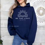 Load image into Gallery viewer, Be The Light with Sun Matthew 514-White Text -Navy Gildan 18500 SkyAngelCafe
