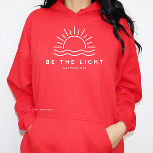 Be The Light with Sun Matthew 5 14 -White Text - Red Gildan 18500 - Sky Angel Cafe