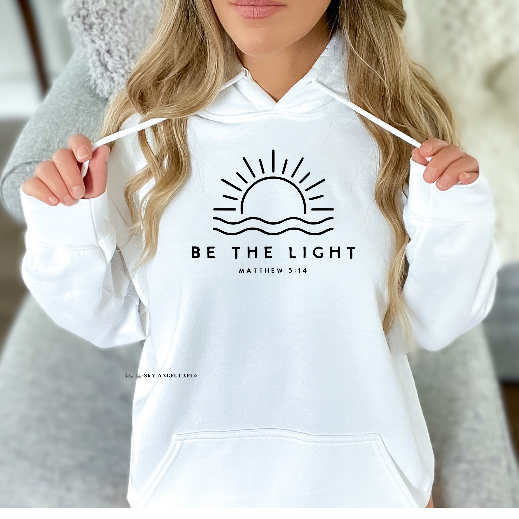 Be The Light with Sun Matthew 5 14 Black Text - White Gildan 18500 - Sky Angel Cafe.png