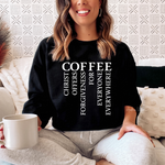 Load image into Gallery viewer, COFFEE_-_Christ_Offers_Forgiveness_For_Everyone_Everywhere_with_White_Text_-_Gildan_18000_Black_-_Sky_Angel_Cafe
