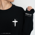 Load image into Gallery viewer, Personalized Single Bible Verse On Sleeve Left Chest Cross, Christian Crewnecks Sweatshirts
