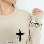 Load image into Gallery viewer, Cross with Psalms 91 Black Text Sleeve - Sand G18000 - Sky Angel Cafe
