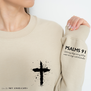 Cross with Psalms 91 Black Text Sleeve - Sand G18000 - Sky Angel Cafe