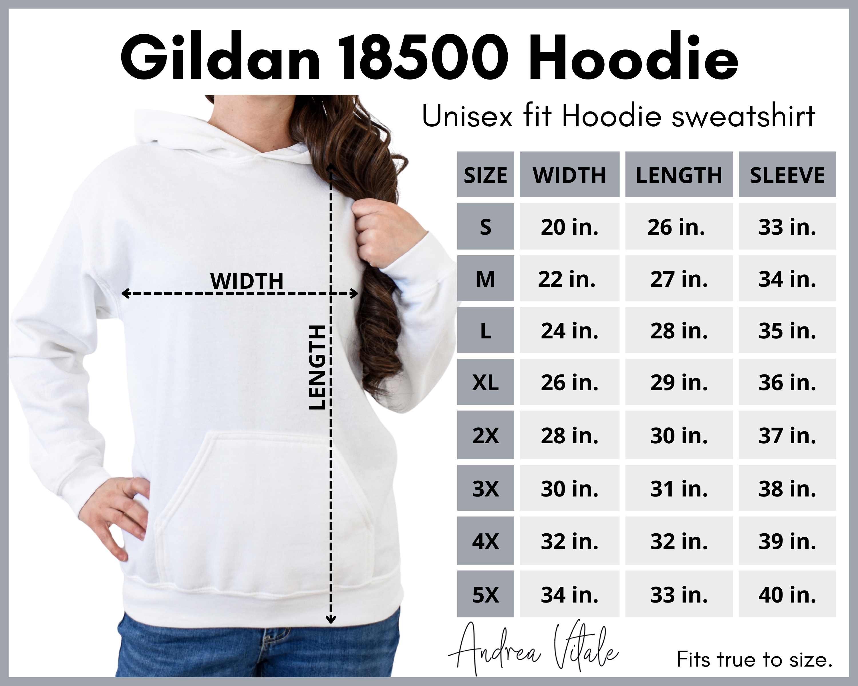 Gildan 18000 Crew Neck Size Chart S to 5XL - Sky Angel Cafe