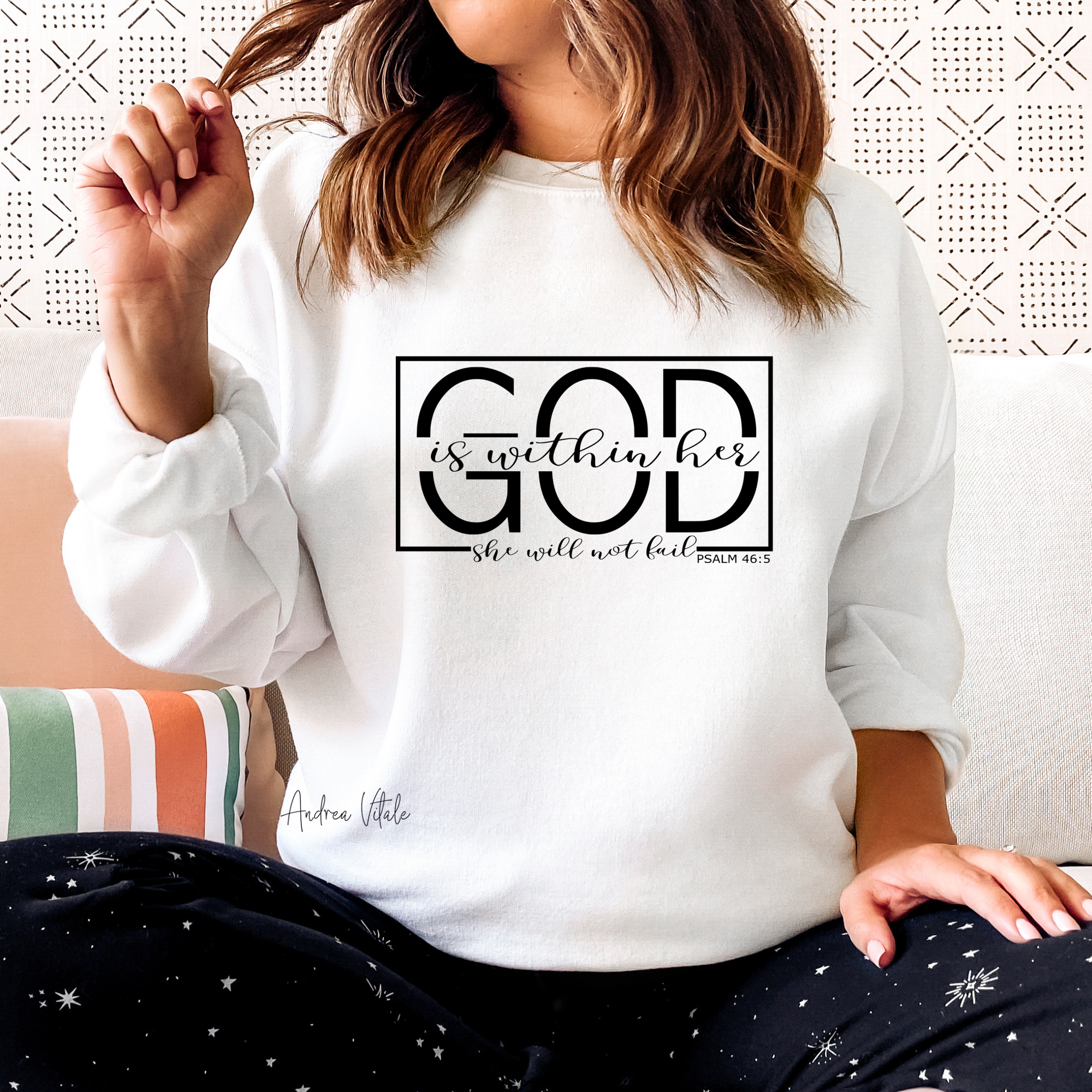 God Is Within Her She Will Not Fail Psalm 46 5 with Black Text - Gildan 18000 White - Sky Angel Cafe