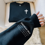 Load image into Gallery viewer, Jeremiah 29:11 Sleeve with Cross Hoodie
