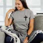 Load image into Gallery viewer, Left Chest Cross Black - Graphite Heather Gildan G640 - Sky Angel Cafe

