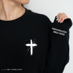 Load image into Gallery viewer, Personalized Single Bible Verse On Sleeve Left Chest Cross, Christian Crewnecks Sweatshirts
