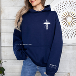 Load image into Gallery viewer, Psalms91SleevewithCrossHoodie-Gildan18500Navy-SkyAngelCafe
