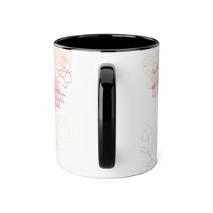 She Is Strong - Proverbs 31:25 Black Back Accent Mugs 11oz - Sky Angel Cafe