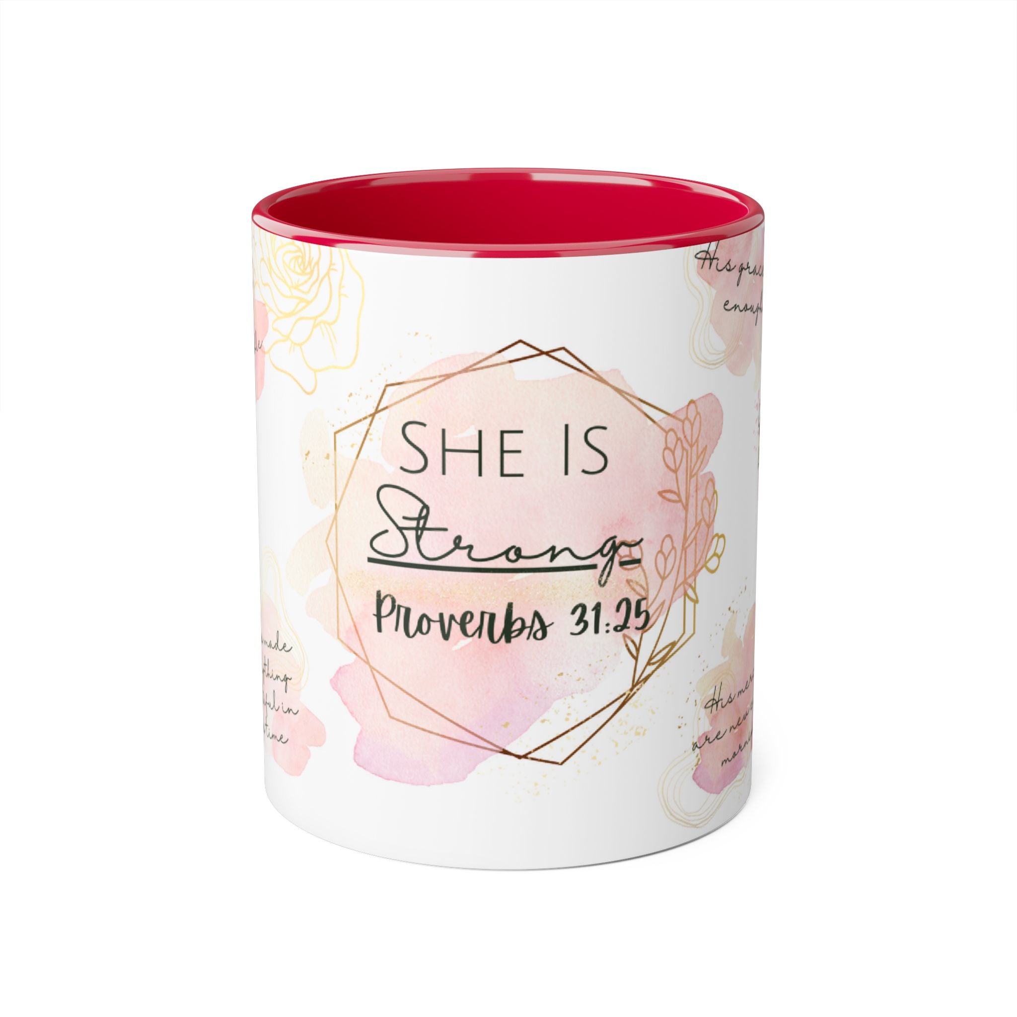 She_Is_Strong_-_Proverbs_31_25_Red_Front_Accent_Mugs_11oz_-_Sky_Angel_Cafe