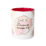 Load image into Gallery viewer, She_Is_Strong_-_Proverbs_31_25_Red_Front_Accent_Mugs_11oz_-_Sky_Angel_Cafe
