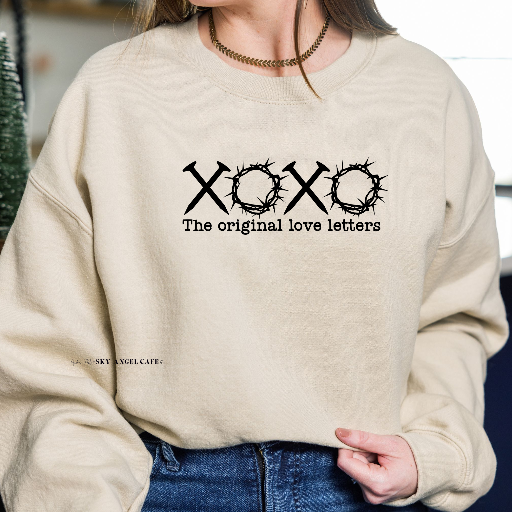 The Original Love Letters with Black Text - Gildan 18000 Sand - Sky Angel Cafe