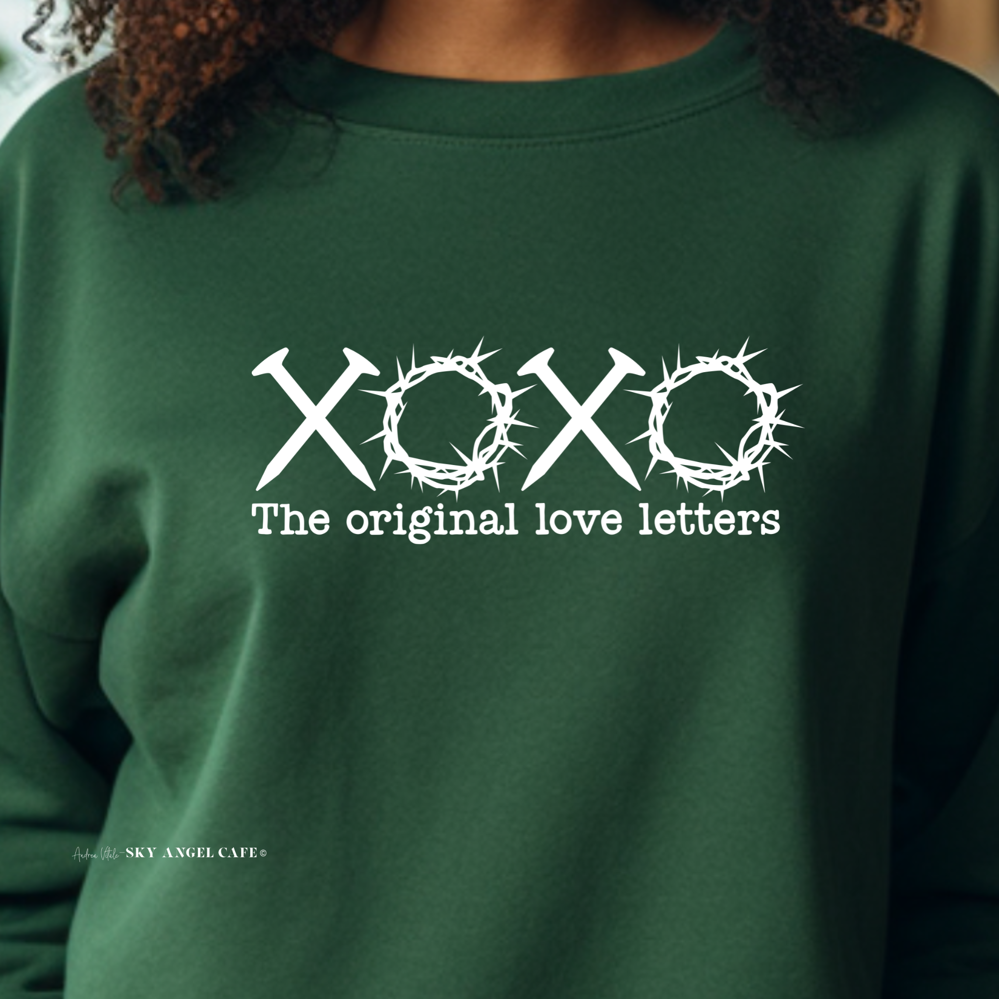 The Original Love Letters with White Text - Gildan 18000 Forest Green - Sky Angel Cafe