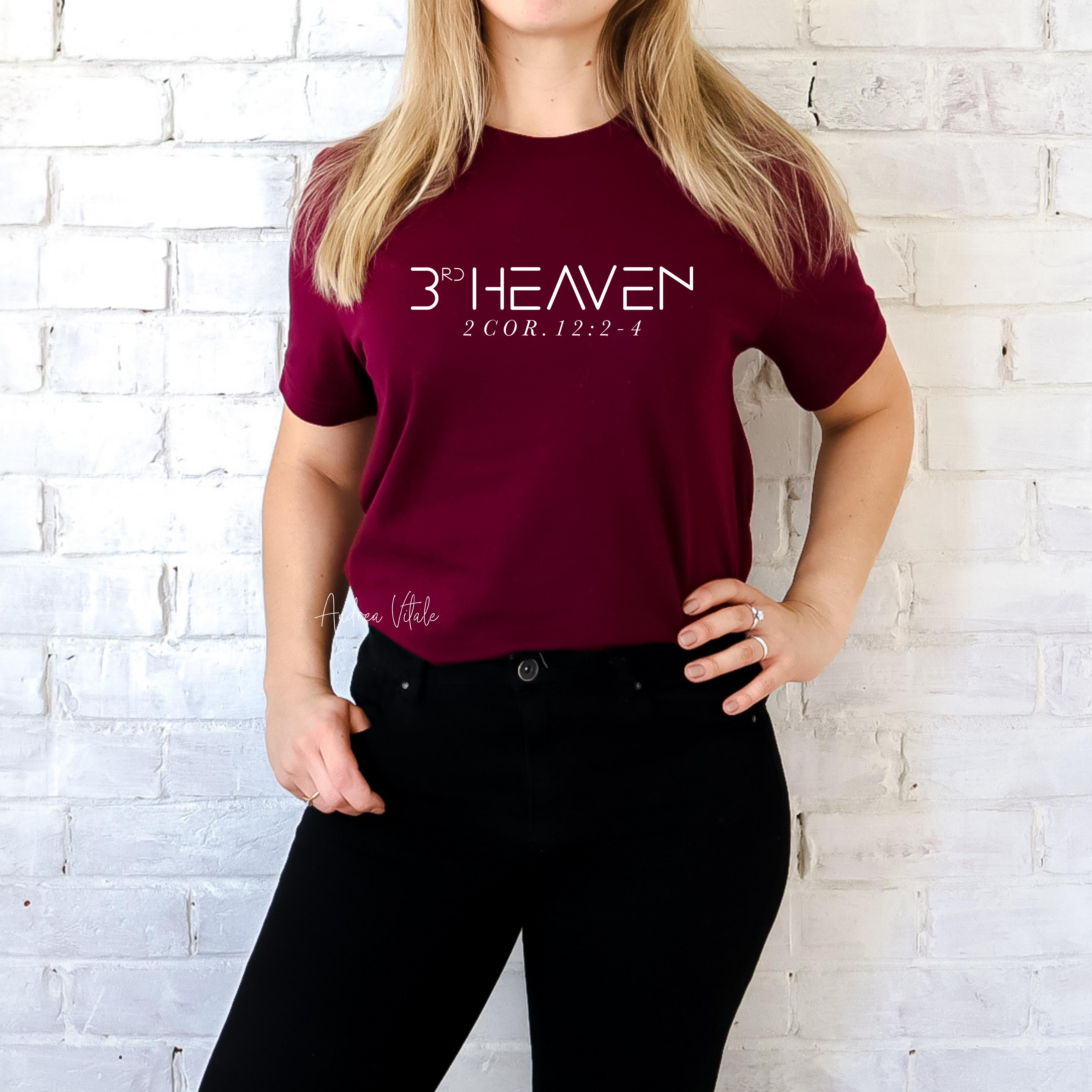 3rd Heaven - 2 Cor. 12-2-4 with White Text - Maroon Bella 3001 - Sky Angel Cafe