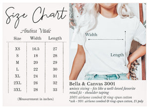 Bella Canvas Size Chart XS - 3XL Sky Angel Cafe