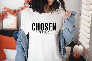 CHOSEN 1 Peter 2:9 Natural with Black Text Bella + Canvas 3001 Sky Angel Cafe