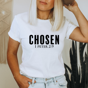 Chosen 1 Peter 2 T-Shirt White Bella + Canvas with Black Text  Sky Angel Cafe