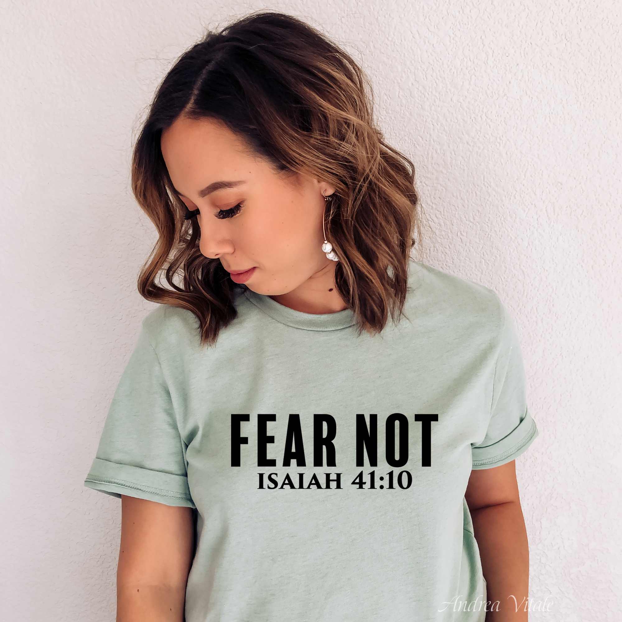 Fear Not Isaiah 41:10 Heather Dusty Blue Bella Canvas 3001 with Black Text Sky Angel Cafe