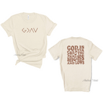 Load image into Gallery viewer, God Is Greater Than The Highs and Lows with Hazelnut Text - Front and Back Natural 3001 - Sky Angel Cafe
