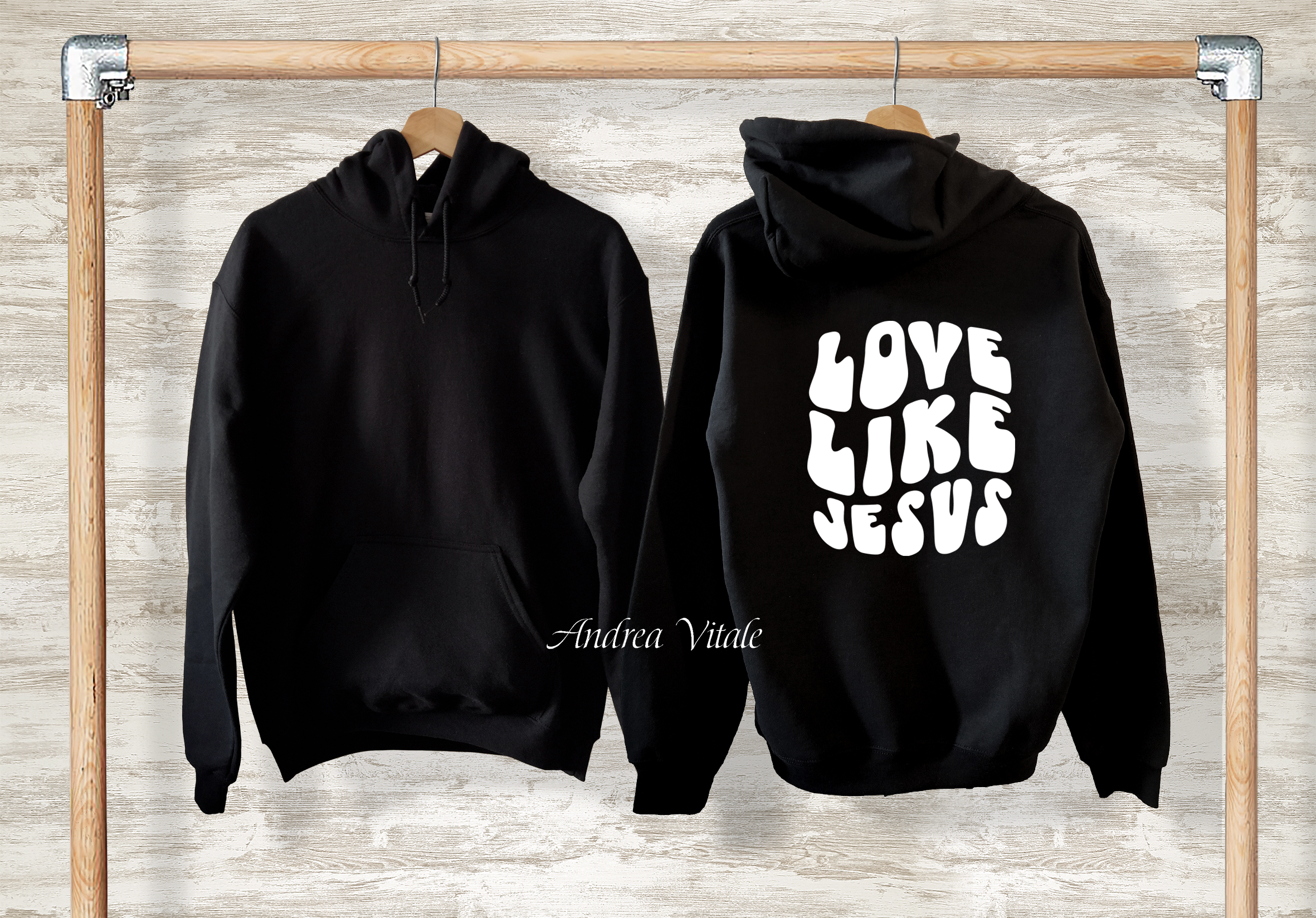 Love Like Jesus with White Text - Gildan 18500 Black Front Back - Sky Angel Cafe