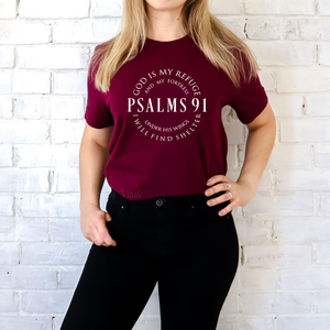 Psalms 91 Maroon with White Text Bella 3001 - Sky Angel Cafe 