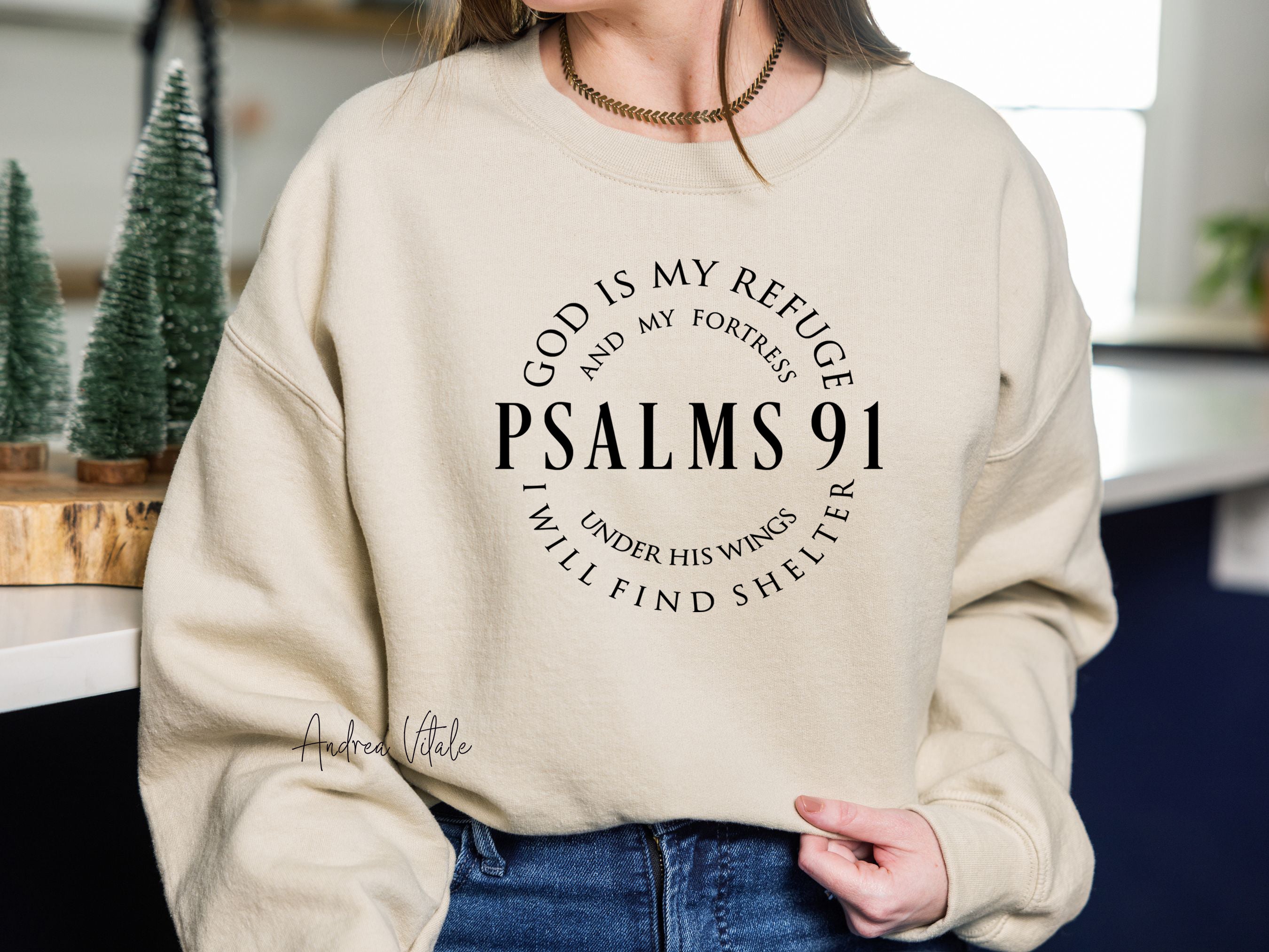 Psalms 91 with Black Text - Gildan 18000 Sand - Sky Angel Cafe.jpg