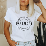 Load image into Gallery viewer, Psalms 91 with Black Text Bella + Canvas 3001 White Sky Angel Cafe
