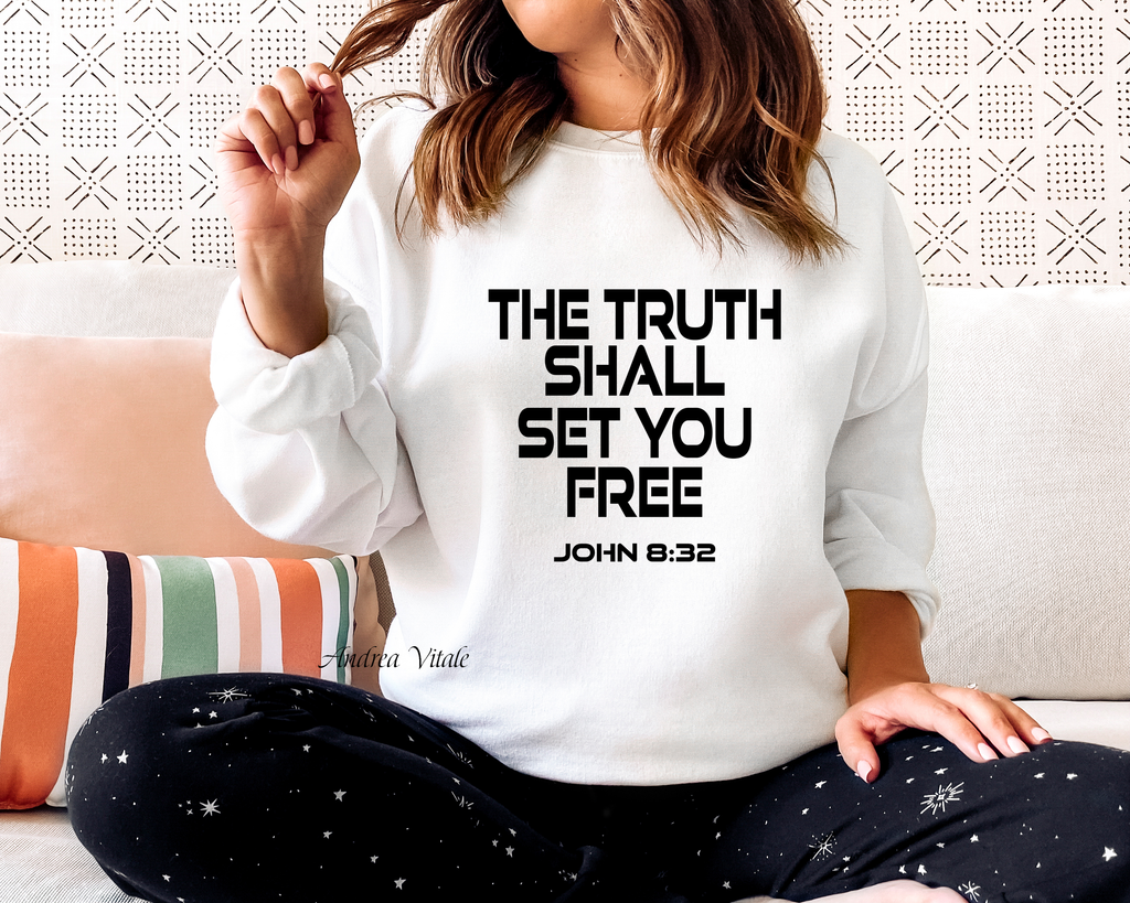 The Truth Shall Set You Free - John 8 - 32 with Black Text - Gildan 18000 White - Sky Angel Cafe