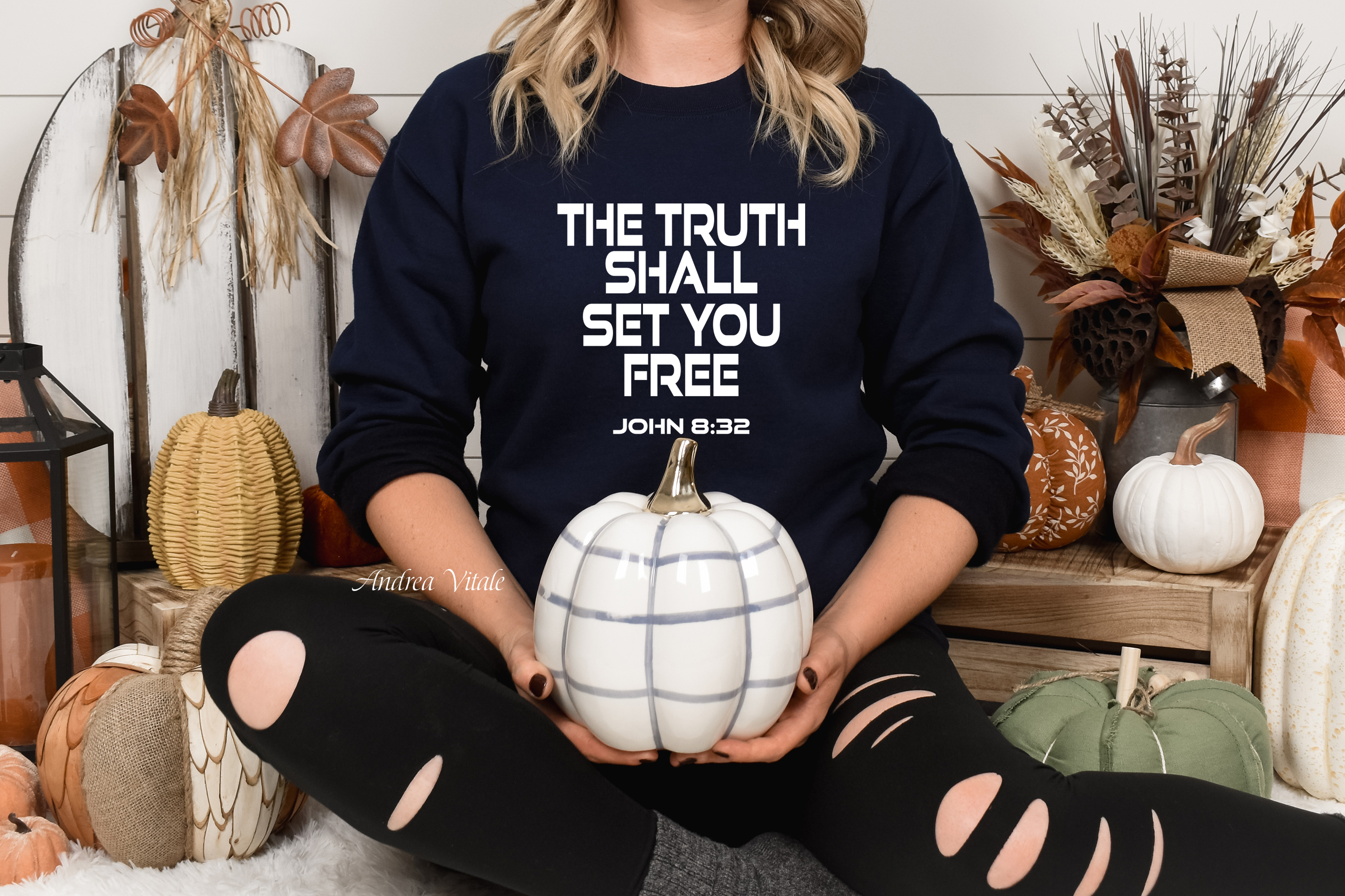 The Truth Shall Set You Free - John 8-32 with White Text - Gildan 18000 Navy - Sky Angel Cafe