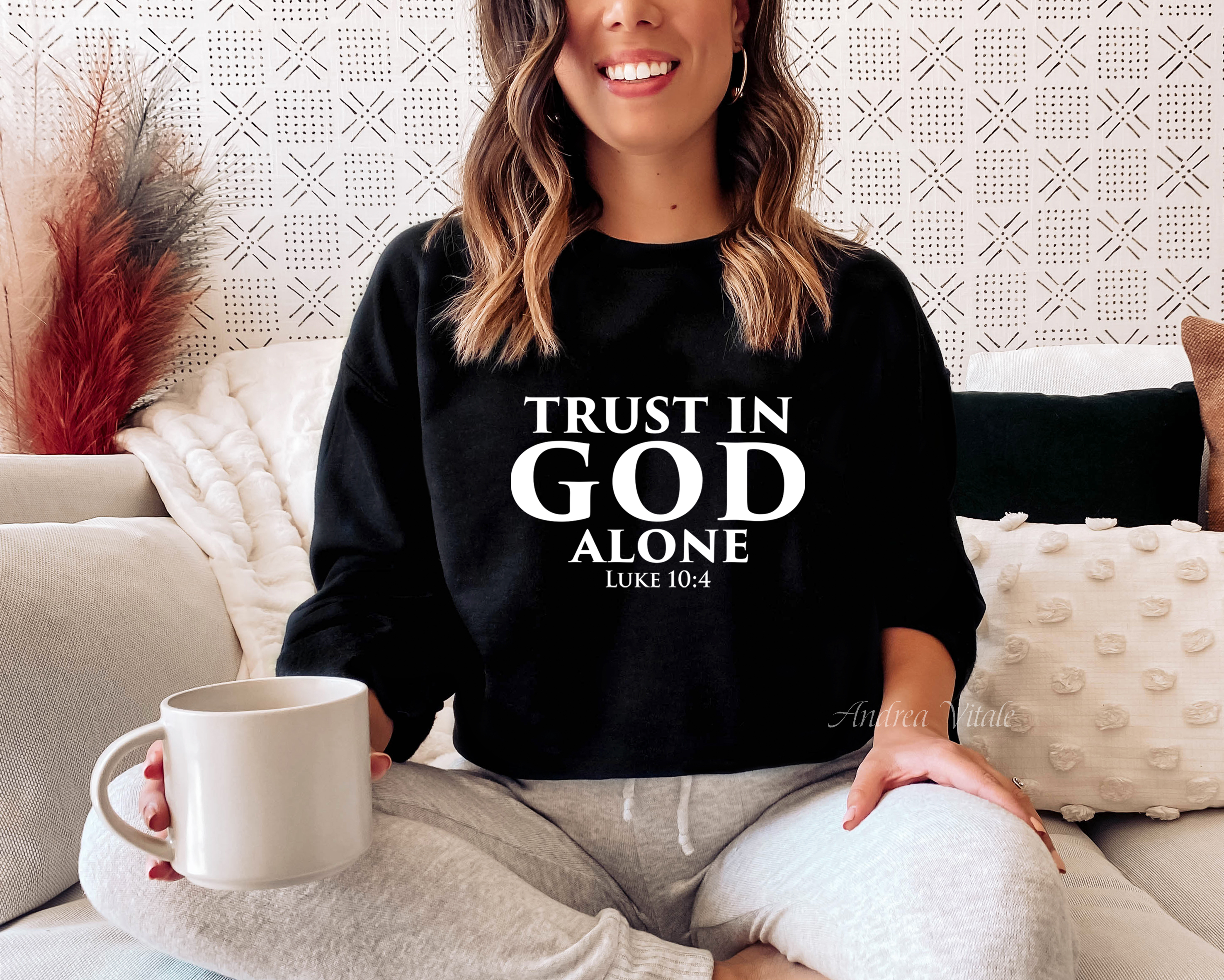 Trust In God Alone - Luke 10-4 with White Text Gildan 18000 Black - Sky Angel Cafe